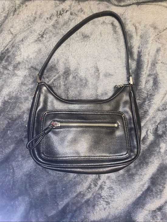 Liz Claiborne Handbags - Liz Claiborne Black Pebbled Leather Shoulder Bag with Front Zip Pocket